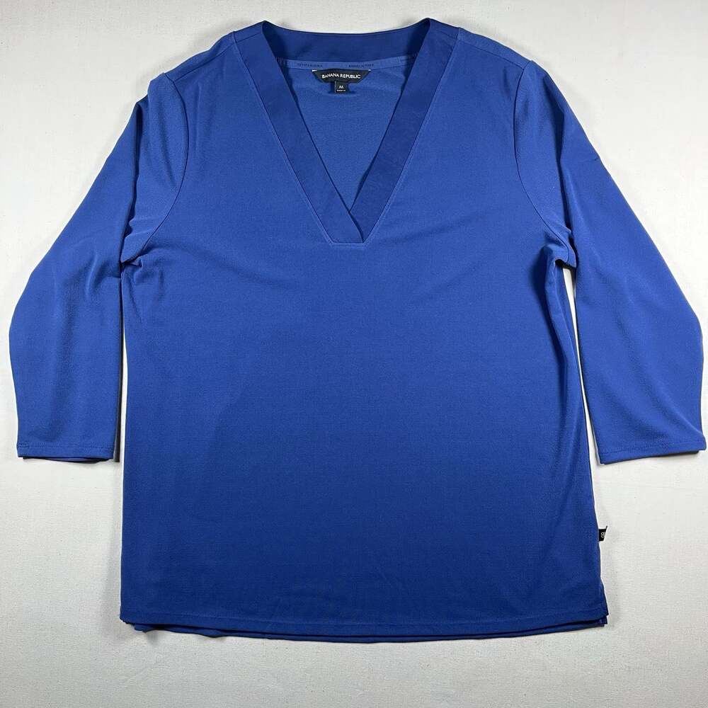 Banana Republic Blue V-Neck Long Sleeve Top Medium